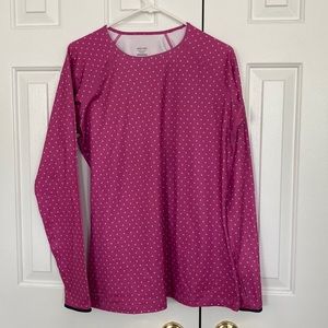 Pink with silver polka dots spandex material top.